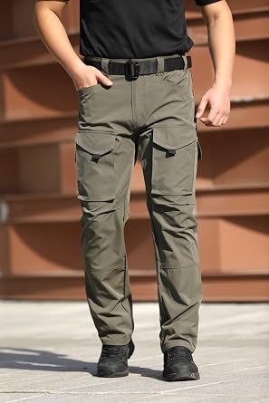 Men's Tactical Pants for Outdoor Work & Hiking, Water-Resistant Ripstop Cargo Pants with Multi-Pockets