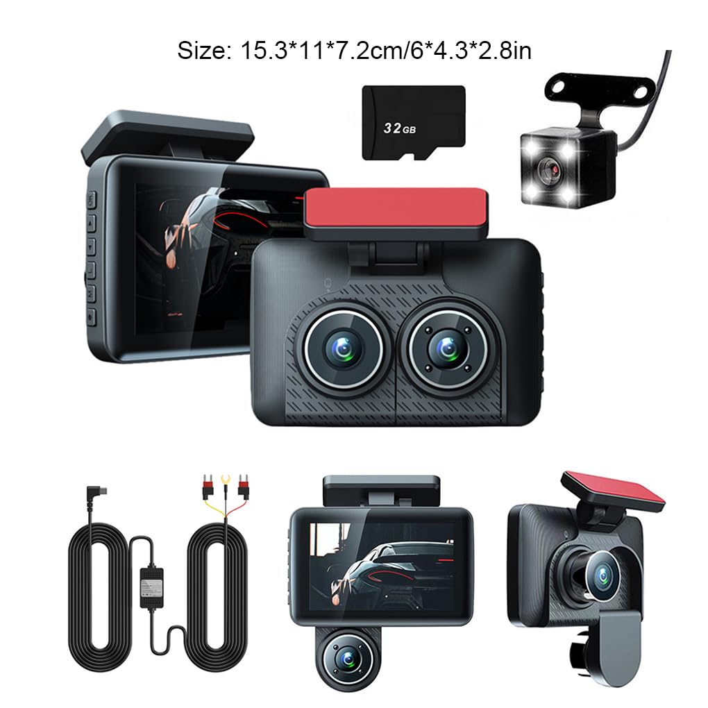 Dash Cam a 3 Per canali DVR per auto a 3 obiettivi, anteriore e posteriore, registratore interno per auto, registratore video, telecamere per, sensore G