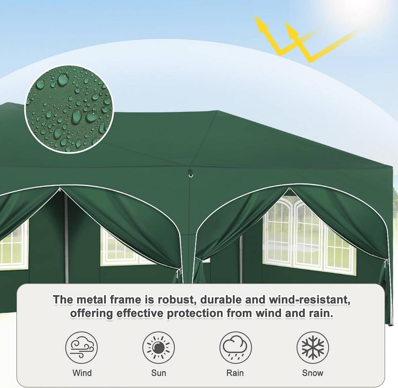 Pavillon 3x6m, wasserdichtes Partyzelt mit UV-Schutz 50+, höhenverstellbar, grün Faltpavillon mit 6 Seitenwänden, klappbar, Oxford-Stoff, Tragetasche – Gartenpavillon für Events, Hochzeit, Camping