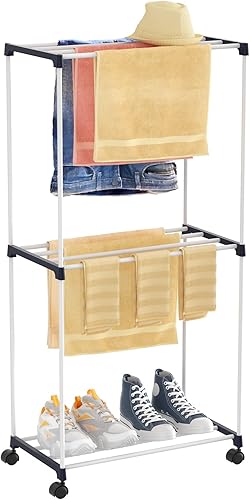 Estante de secado de ropa pequeño, estante de secado de ropa movible de 3 niveles, toallero independiente con ruedas desmontables para secar al