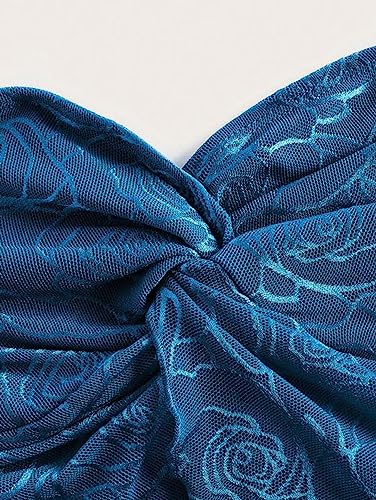 Meladyan Woman Twist Knot Front Split Embroidery Lace Crop Tube Tops Ruched Sheer Mesh Strapless Solid Crop Bandeau Tank Top3