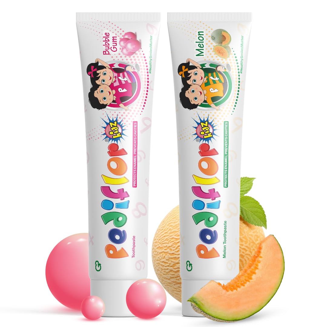 PediflorKidz Anticavity Toothpaste Melon and Bubble Gum Flavour Combo Pack | Fluoride Toothpaste for Children with Xylitol | Fights Kids Tooth Decay | Vegan | 70g per pack-image-28