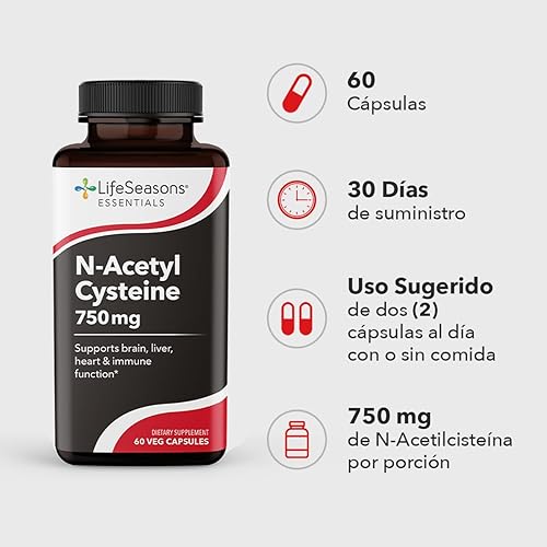 Miniatura 3 de Life Seasons Essentials N-acetil cisteína (NAC)  Apoya el cerebro, el hígado, el corazón y la función inmune  Suplemento de desintoxicación  Aumenta