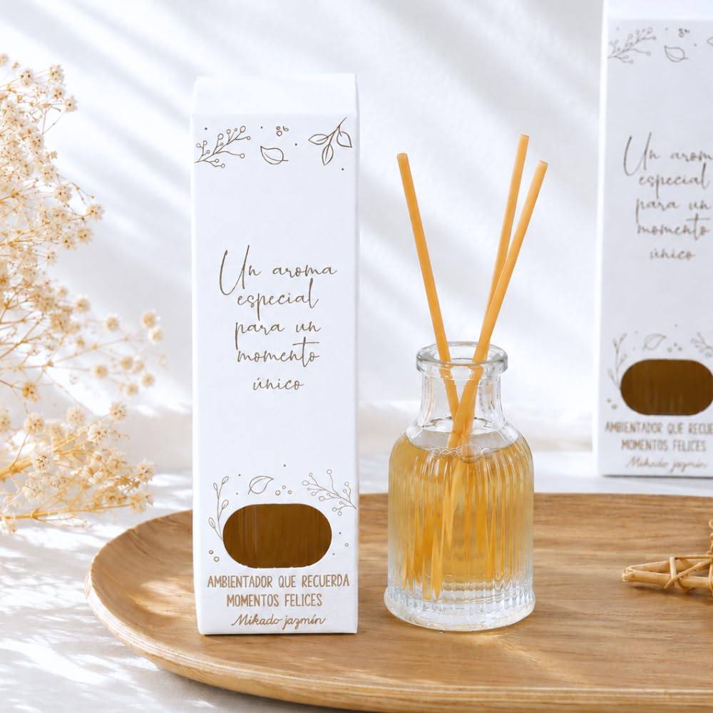Pack de 12 a 36 uds, Ambientador Mikado Hogar, Aroma Jazmín, Detalles Originales Invitados, Recuerdos para Bodas, Bautizos y Comuniones, Regalantes (36)