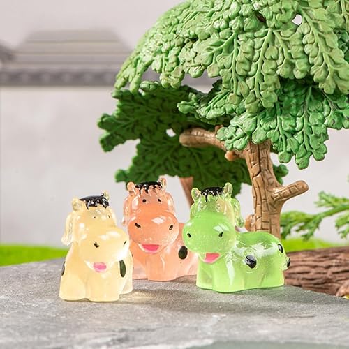 Miniatura 5 de Yardwe 6 mini figuras luminosas de vaca de resina que brillan en la oscuridad, estatua de vaca de hadas, adornos de animales de jardín para el