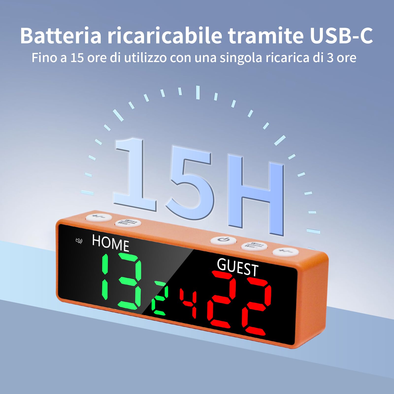 LUCKY TIME Mini Scoreboard digitale portatile per tablet elettronico con display a LED e buzzer, batteria ricaricabile USB-C per ping pong, basket, Cornhole, giochi sportivi