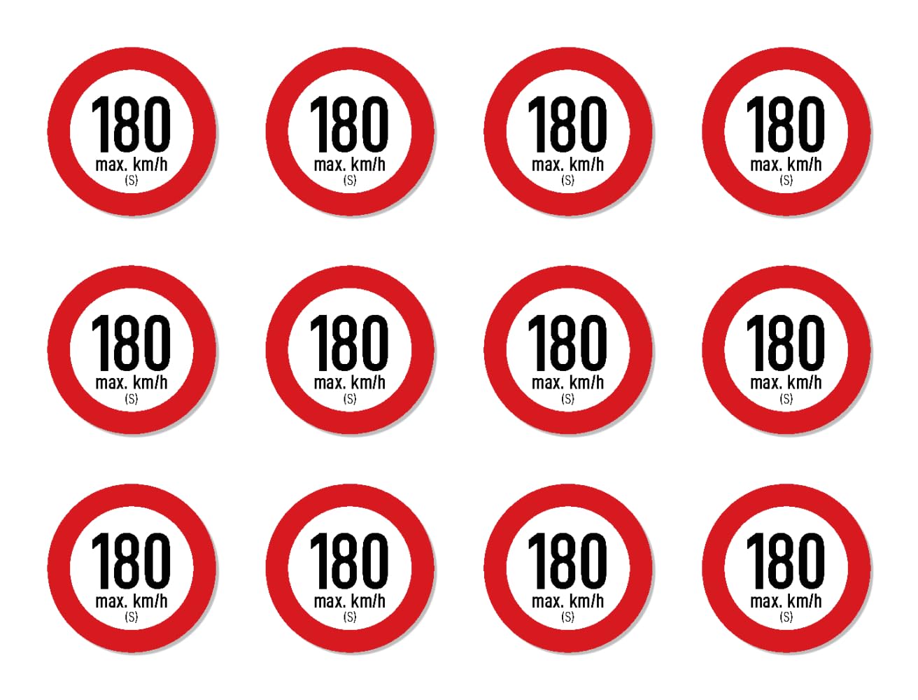 Geschwindigkeitsindex S (max. 180 km/h) - Aufkleber - Autoreifen, bei Reifenwechsel - 25 mm Durchmesser, 12 Stück