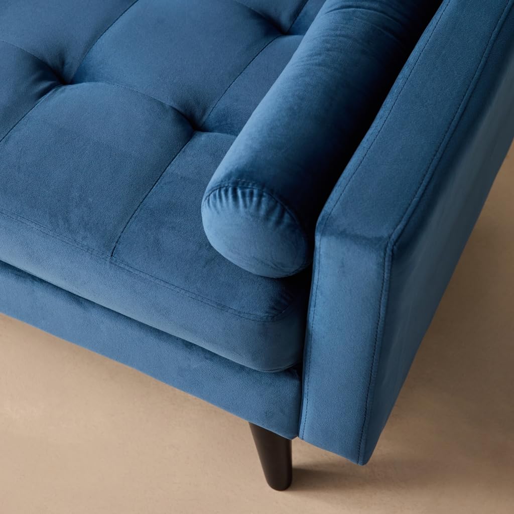 Alice's Garden sweeek-Sofá Estilo escandinavo de Terciopelo con Patas de Madera, 3 plazas Azul Marino - 177x85.5x69.5 cm