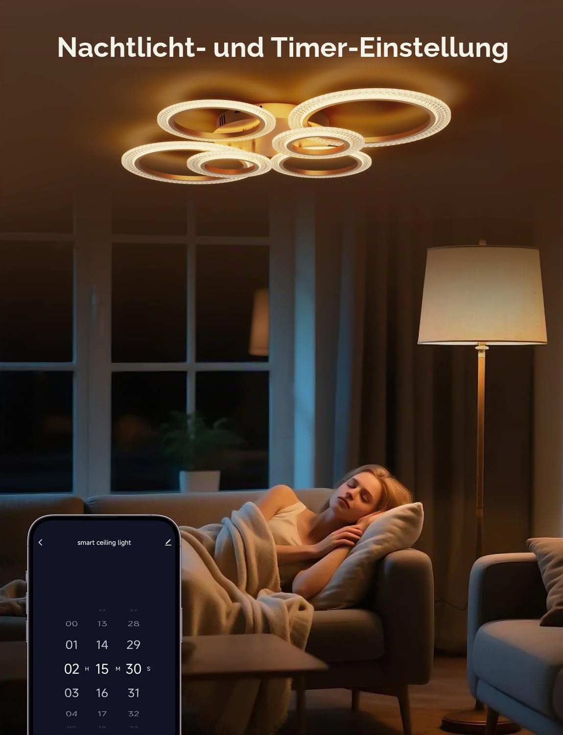Smart LED Deckenleuchte Dimmbar 88cm, WiFi Deckenlampe, Alexa & Google Home Kompatibel, CCT 3000K-6500K Stufenlos Einstellbar mit Fernbedienung & App, Modernes Design für Wohnzimmer, Gold