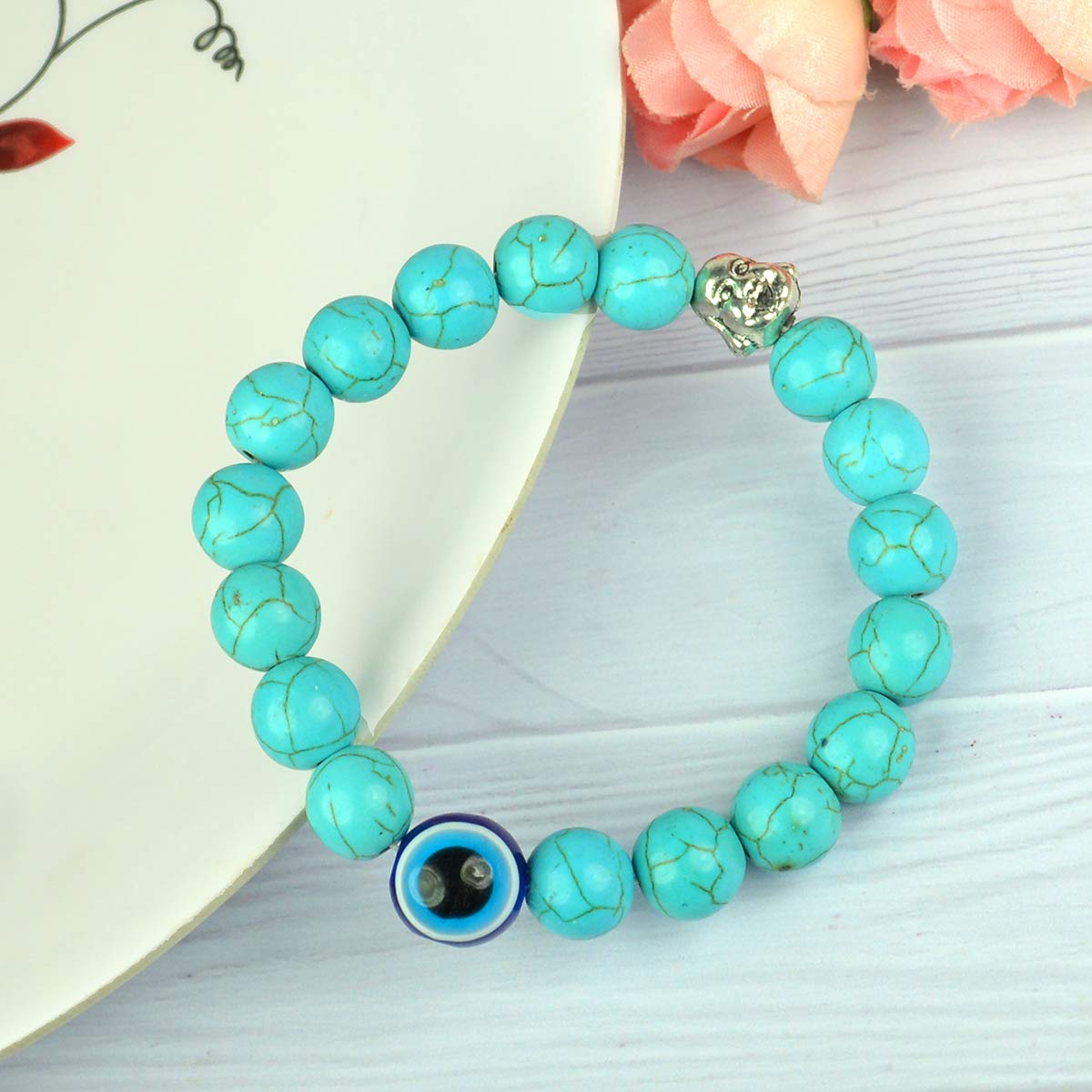 Reiki Crystal Products Turquoise Syn With Evil Eye Bracelet 10 Mm Round Bead Bracelet, Charged By Reiki Grand Master & Vastu Expert For Unisex Adult (B08DR89BKR) Amazon Price History, Amazon Price Tracker