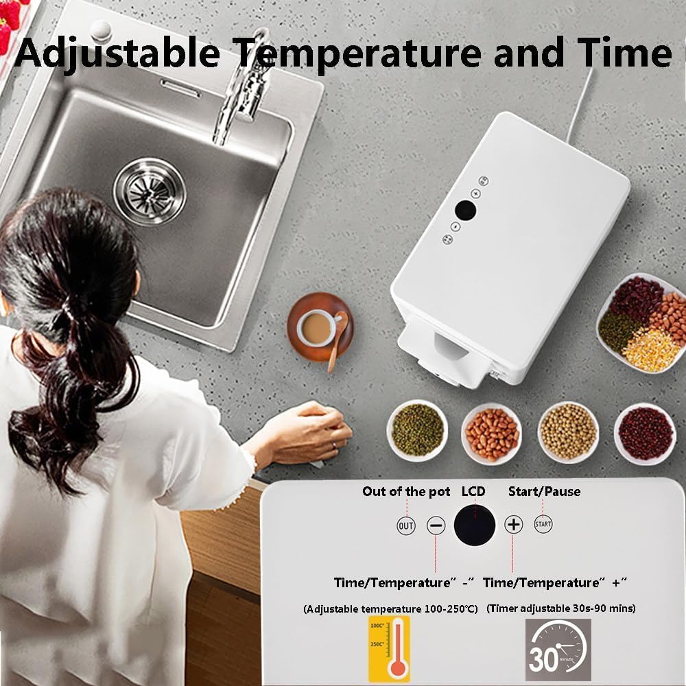 Tostatrice elettrica per caffè da 1,5 kg con agitazione a 360 gradi, termostato da 100-250℃ e caraffa per uso domestico e commerciale.