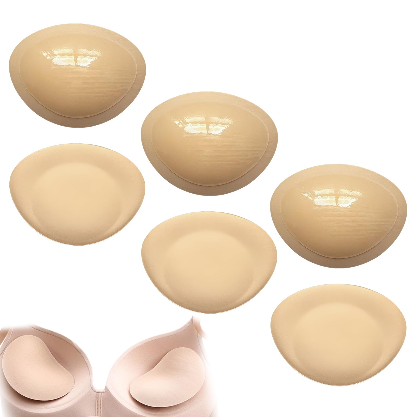 Sticky Bra Inserts, 3 Pairs of Sticky Bra Push Up Reusable for Evening Dresses, Wedding Dresses and Backless Strapless Clothing (Skin Color)