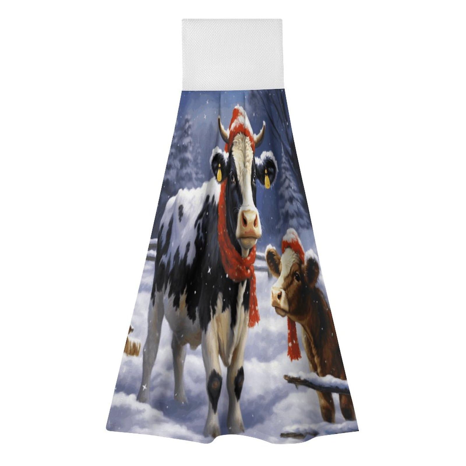 LZQPOEAS Christmas Snow Cow Hand Towel Reusable Polyester Towel Quick Dry Microfiber Washcloths, Reusable Lint Free Cleaning Towels for Bathroom Kitchen Hotel Spa Home Daily Use