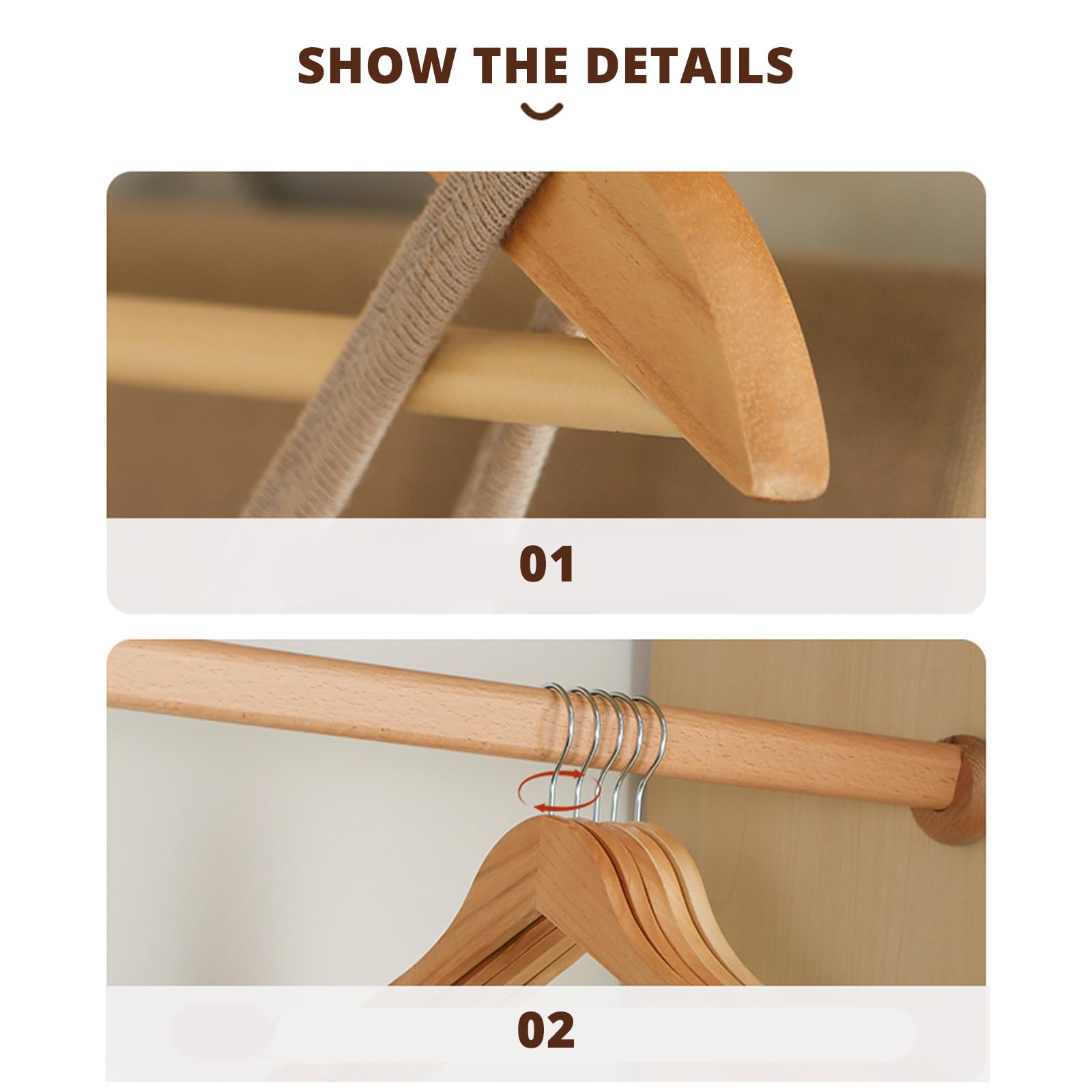 6 Stück praktische Kleiderbügel aus Holz mit Hosen, tragbar, stabile Designs für Kleidungsorganisation und Aufbewahrungslösung, breite Schulterbügel