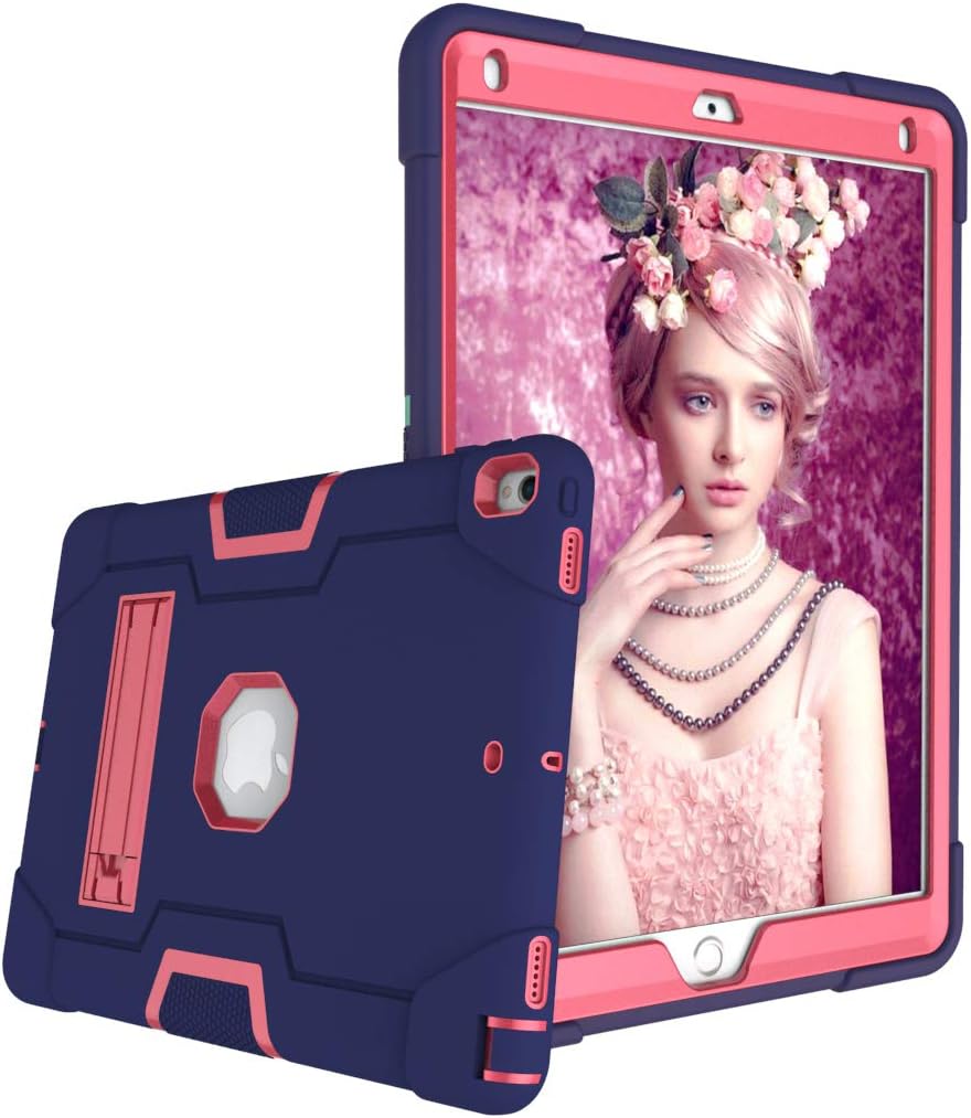 Jaorty 3 in 1 Hybrid Case for iPad Air 3 10.5" & iPad Pro 10.5" - Heavy Duty Rugged Stand, Shockproof, Anti-Slip, Anti-Scratch, Blue/Rose Red