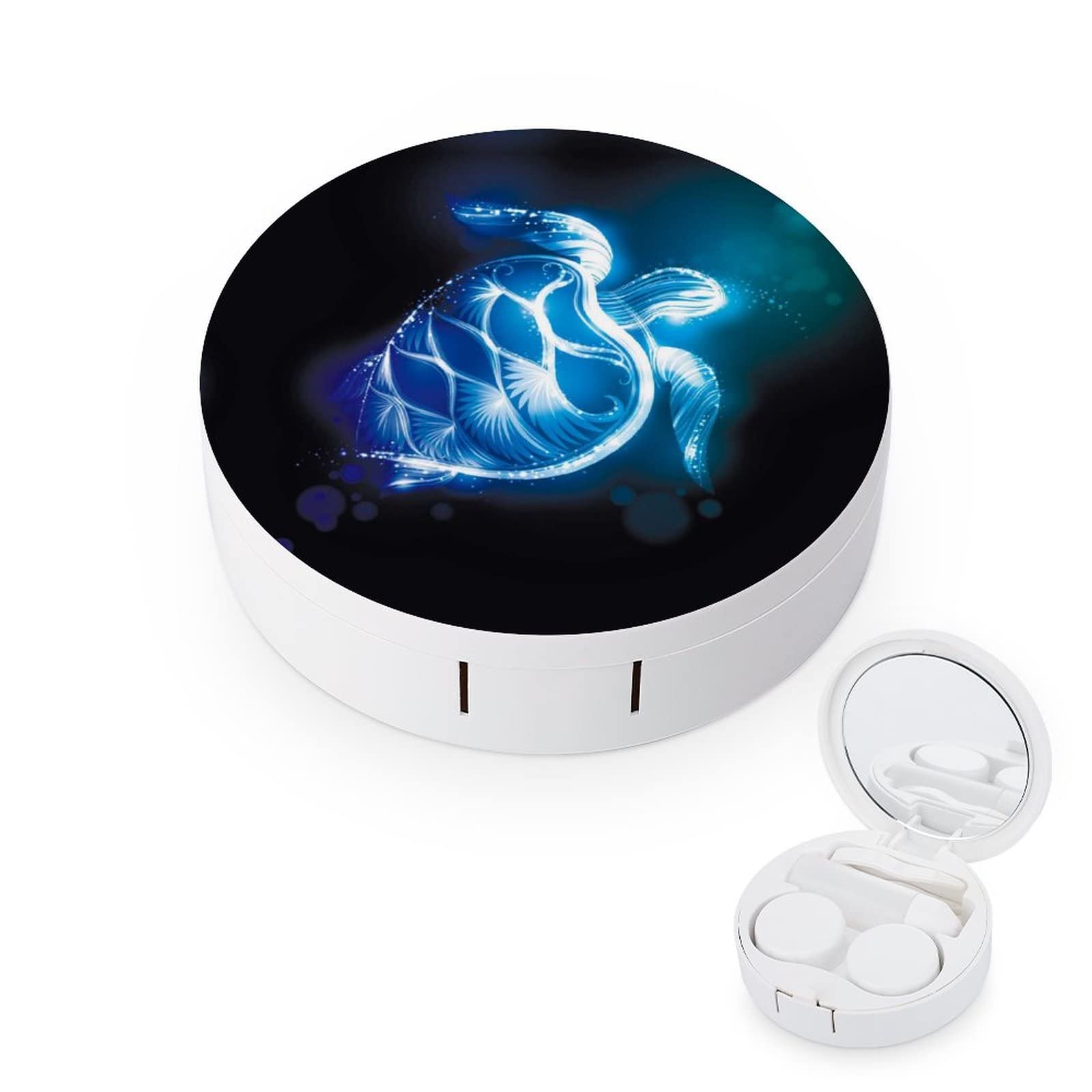 Bagea-KaWatercolor Blue Sea Turtle Pattern Contact Lens Case Box Eye Care Kit Holder Mirror Box with Tweezers Remover Tool Solution Bottle for Outdoor Travel & Home, style, One size