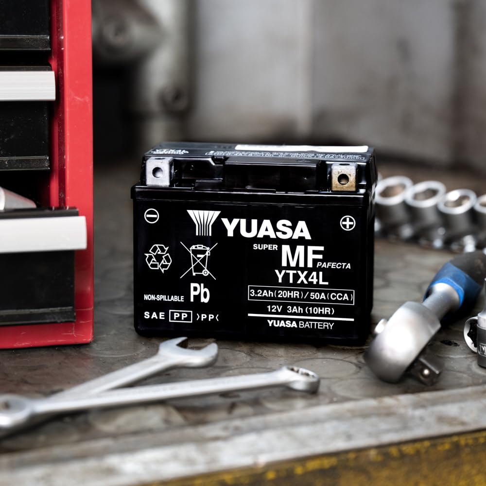 Yuasa YTX4L 12V 50 CCA Batería AGM VRLA para moto de alto rendimiento y libre de mantenimiento