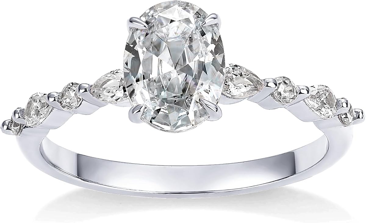 Anillo de compromiso chapado en oro de 14 quilates para mujer – Alianza de boda con circonita cúbica para mujer – Anillo de compromiso ovalado para mujer