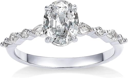 PAVOI 14K Gold Plated Engagement Ring For Women Cubic Zirconia Wedding Ring For Women Oval Womens Fake Engagement Ring