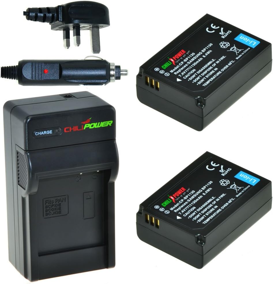 ChiliPower Samsung BP1030, BP1130 Kit: 2x Battery (1130mAh) + Charger (UK Plug) for Samsung NX200, NX210, NX300, NX1000, NX1100, NX2000, ED-BP1030