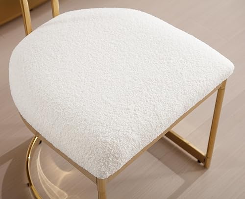 Miniatura 7 de EALSON Juego de 2 sillas de comedor blancas modernas con patas doradas, sillas tapizadas de sherpa para cocina, comedor, respaldo curvado, sillas de