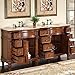 Silkroad Exclusive HYP-0722-T-UIC-72 Travertine Stone Top Double Sink Bathroom Vanity with Furniture Bath Cabinet, 72