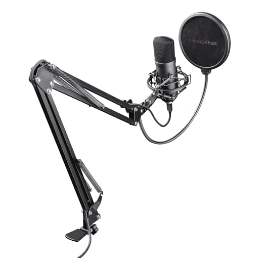Trust Gaming 22400 GXT 252 Emita Plus Studio USB Mikrofon mit Arm und Popfilter, Mikrofon PC mit Nierencharakteristik für PC, PS4 und PS5, Streaming, Podcast, Voice-over - Schwarz