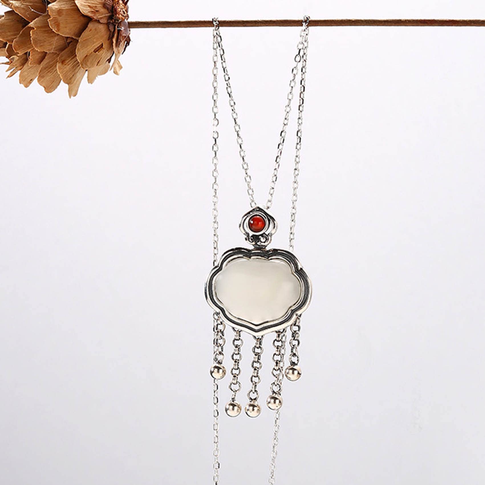 collar de jade verde, Collar Feng Shui Collar de plata de ley for mujer Hetian Jade Ruyi Charm Colgante Collar Jade Amuleto Buena Suerte Riqueza Plata Borla Collar Gargantilla Meditación Joyería 2022