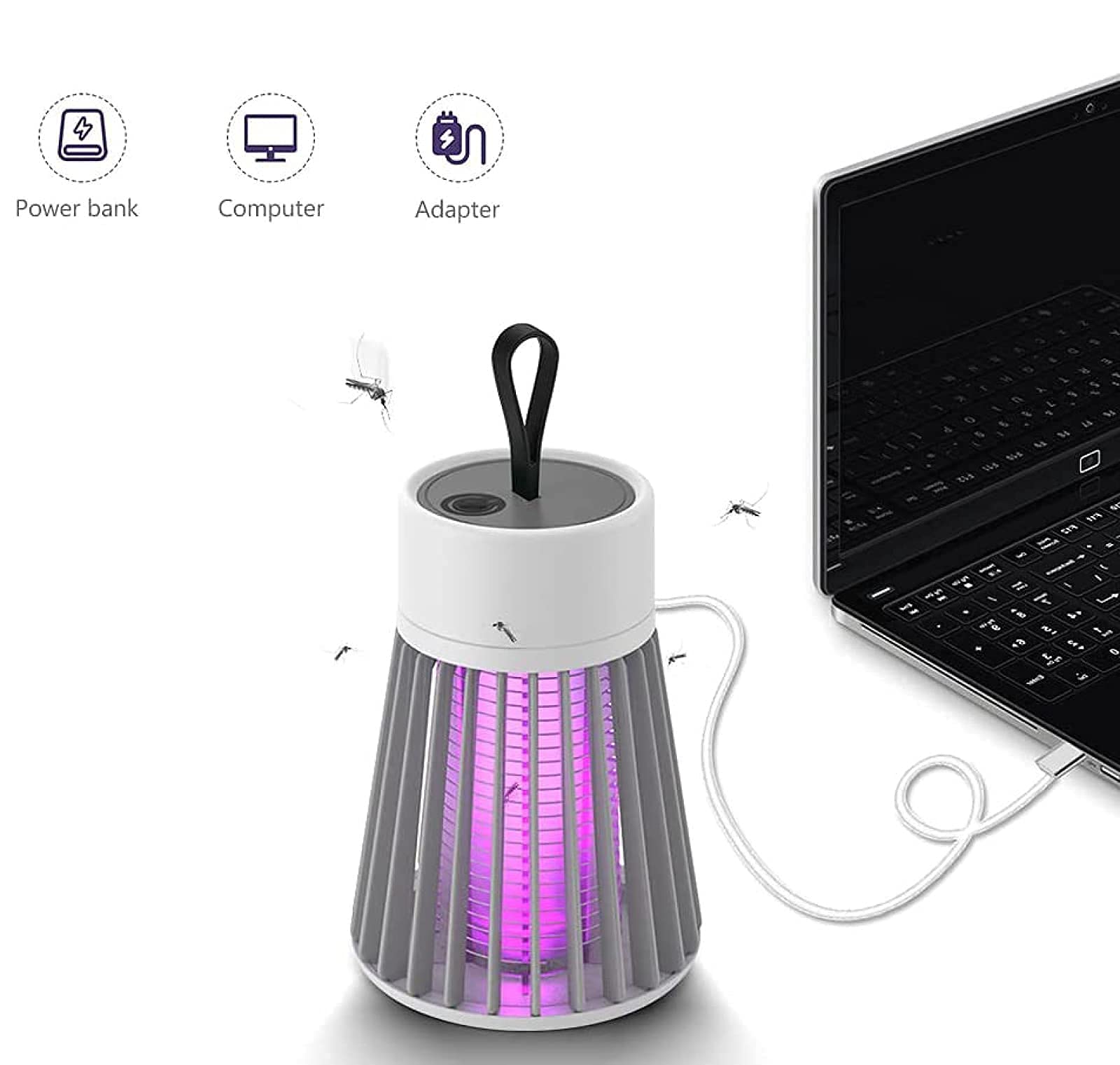 Trappola per zanzare Lampada repellente per zanzare portatile Lampade elettriche repellenti per zanzare Alimentatore USB Trappola elettronica, ricaricabile tramite USB (Usbrechargeable)