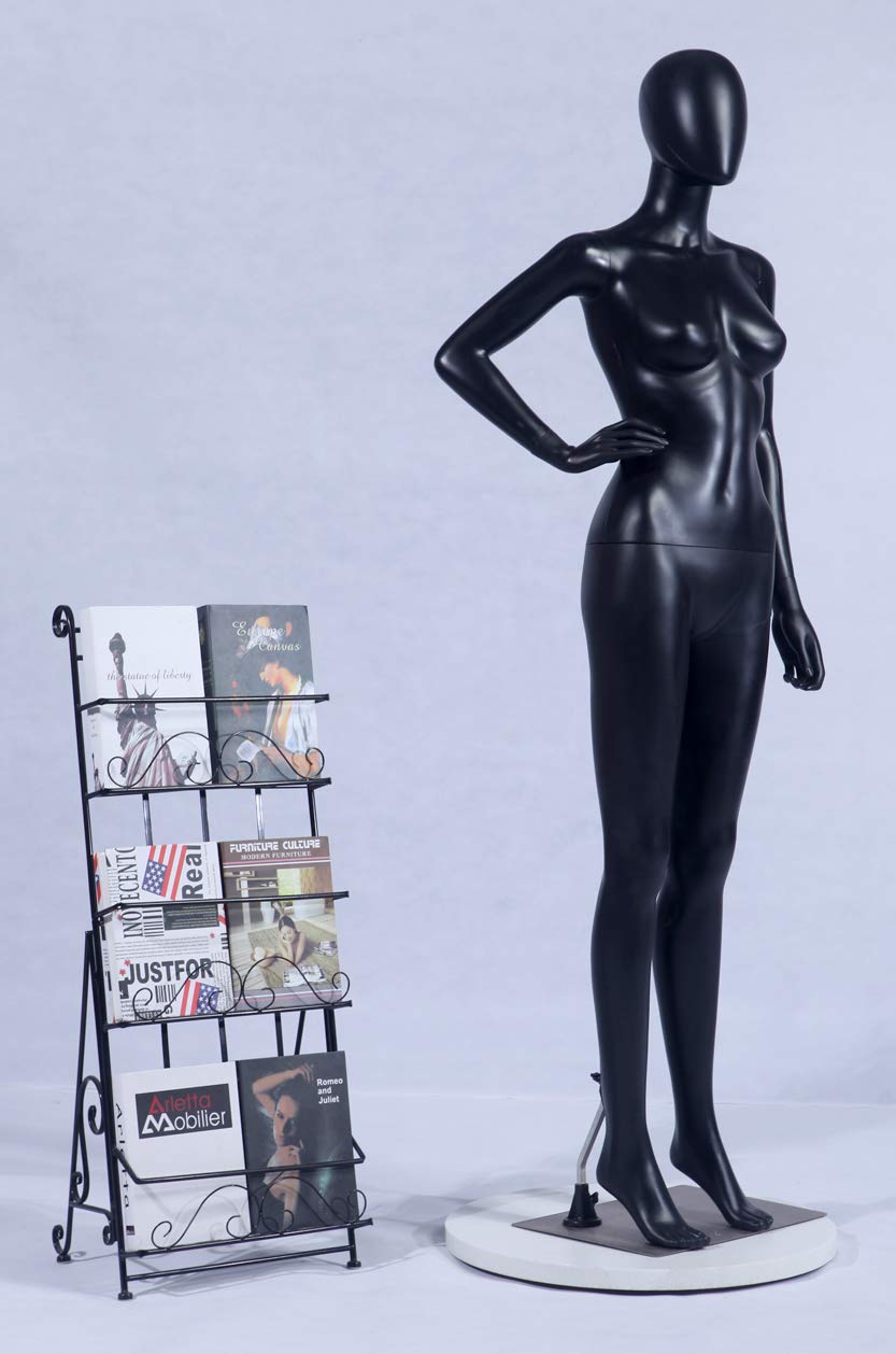 FC-11Black Mannequin de vitrine abstrait avec tête en forme d’œuf sans visage et socle métallique Noir mat