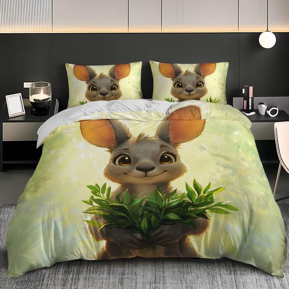 Motivo A Coniglio Infantile Copripiumino 2 Persona con Cerniera 240x220 cm Verde Set Biancheria da Letto in Microfibra, Lavabile in Lavatrice, per Bambini, Adolescenti e Adulti