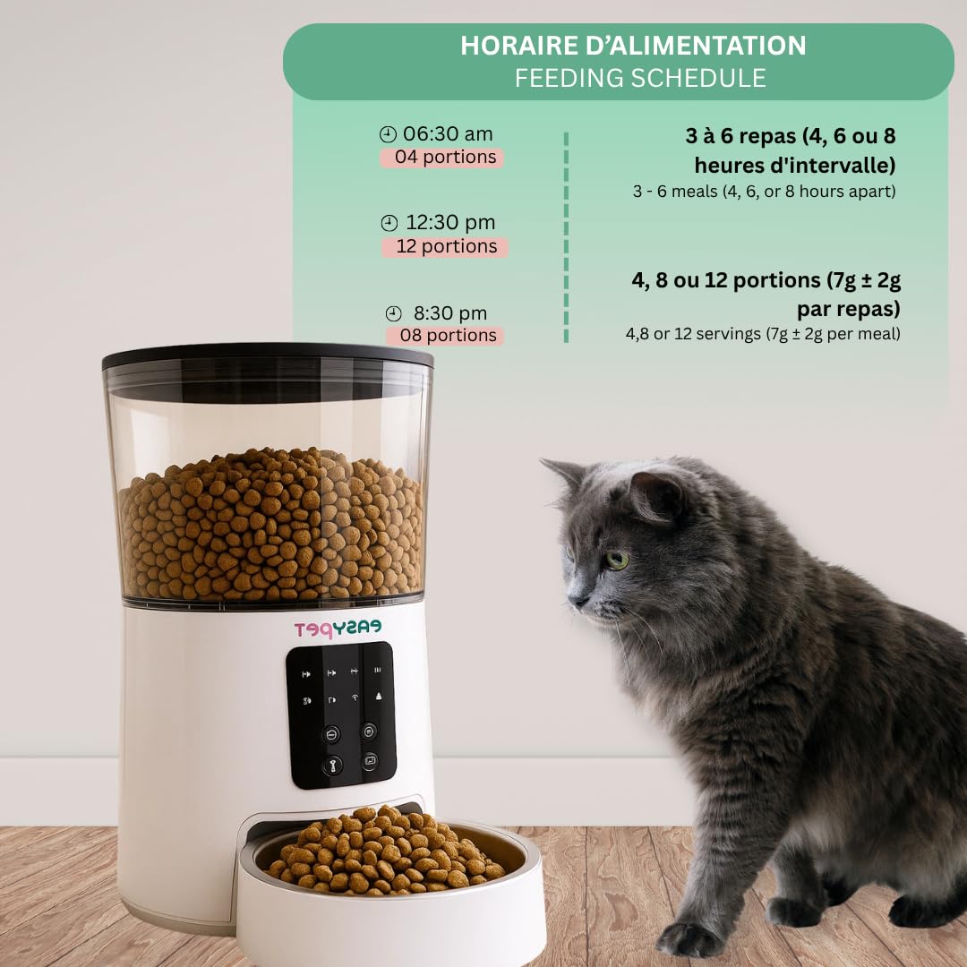 Dispensador automático de croquetas 4L – Programable de 3 a 6 comidas/día, cuenco de acero inoxidable extraíble, control de porciones, alimentación USB o pilas, para perros y gatos