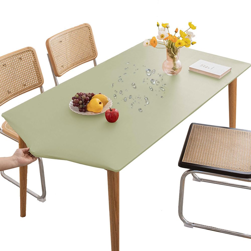 Mateju Rectangular Tablecloth, Rectangle Table Cloth with Elastic Edged Dust-Proof Waterproof PVC Tablecloths Stain Resistant Table Cover Table Decoration Outdoor Indoor (80x120cm,Light Green)
