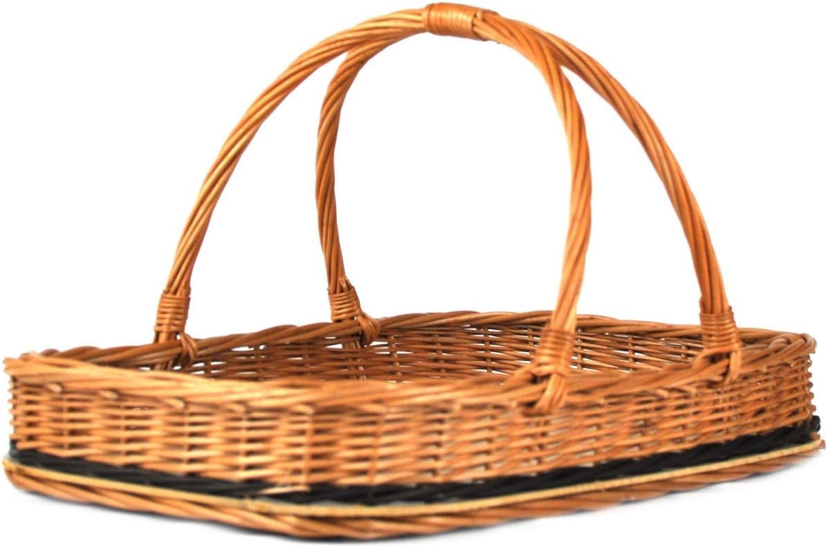 Tablett Serviertablett Korb aus Weide für Obst Brot Gebäck Weidentablett Weidenkorb Tragekorb Tragetablett B/T/H 45/30/8cm(28cm mit Henkel) braun Handarbeit K2-136-N
