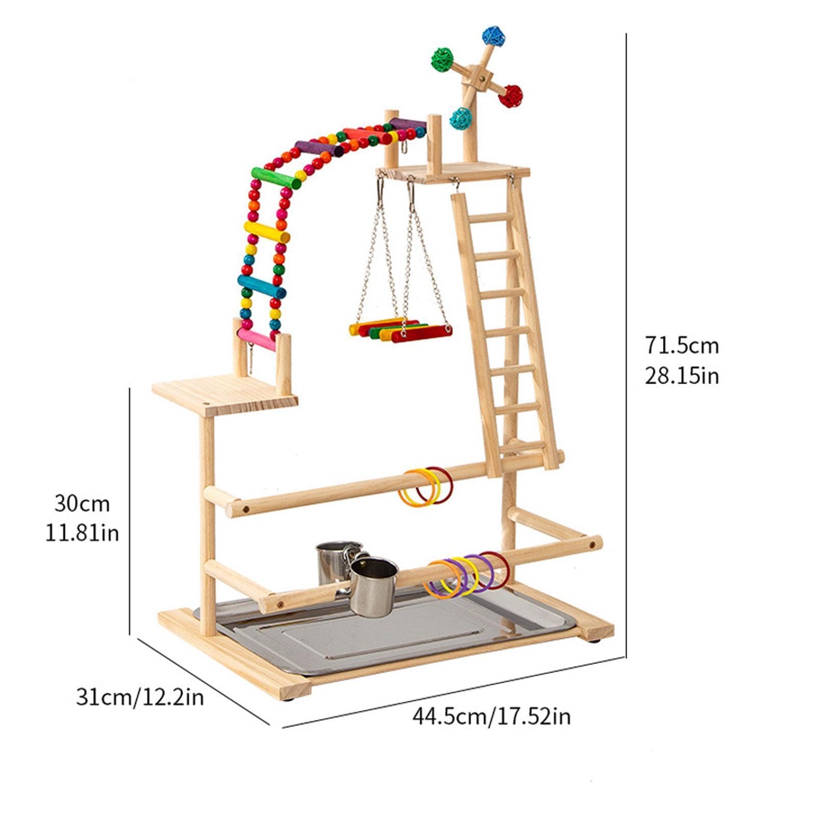 Parrocchetto Palestra Parco Giochi per Uccelli Pappagallo Posatoio in Legno Giocattolo Mulino Interattivo Multifunzionale Alimentatori Adatto per