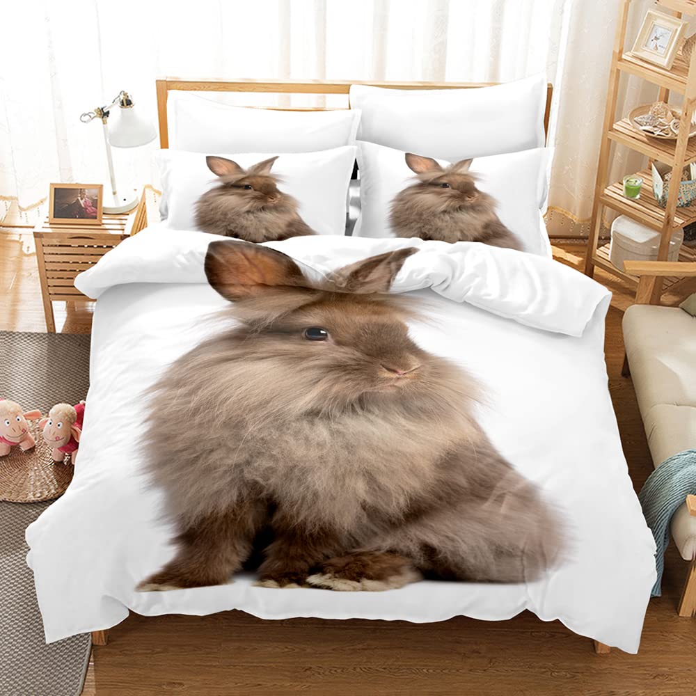 Housse de Couette 140x200 Lapin Brun Lit Enfant 1 Personne