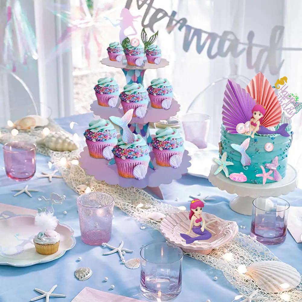 OSDUE Meerjungfrau Kuchendekoration Set – 8-teilig, Mit Cake Topper & Deko Für Meeresthema-Party