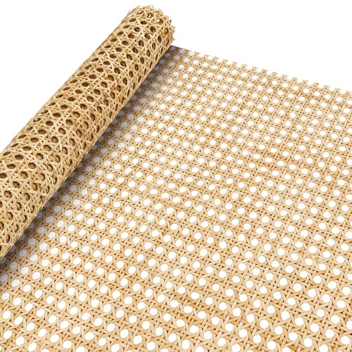 Natural Cane Webbing Roll Handwoven Mesh-Open Rattan Weave Hexagonal Pattern for DIY Home Decor Projects incl. Furnitures Chairs Cabinets Beds (16 x 20)