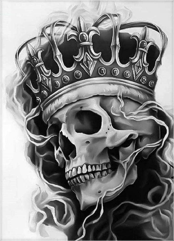 Amiiba DIY Paint by Numbers Kits, Skeleton with Crown 16x20 inch Acrylic Painting by Number Wall Art Crafts (Skull, Without Frame)