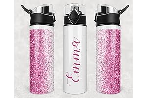 25oz Custom Water Bottle: Pink Glitter Name Personalized