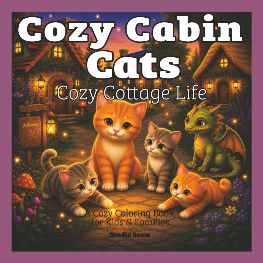 Cozy Cabin Cats: Cozy Cottage Life — A Coloring Book: Bold & Easy Designs for Relaxation and Stress Relief