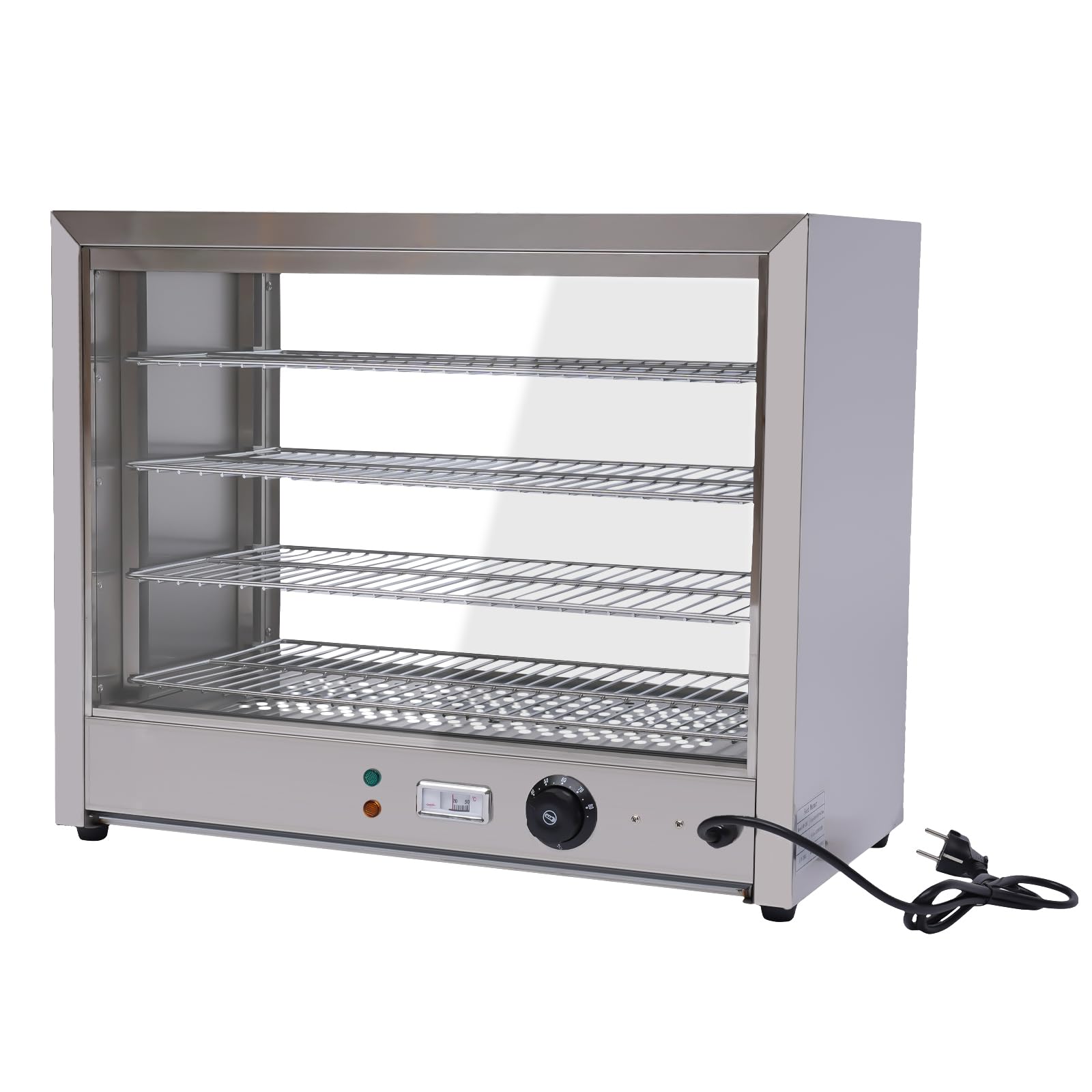 Vetrina riscaldante a 4 ripiani, per bancone caldo, 30 – 85 °C, 800 W, alta potenza, tempo di isolamento 24 ore, 64 x 34 x 53 cm