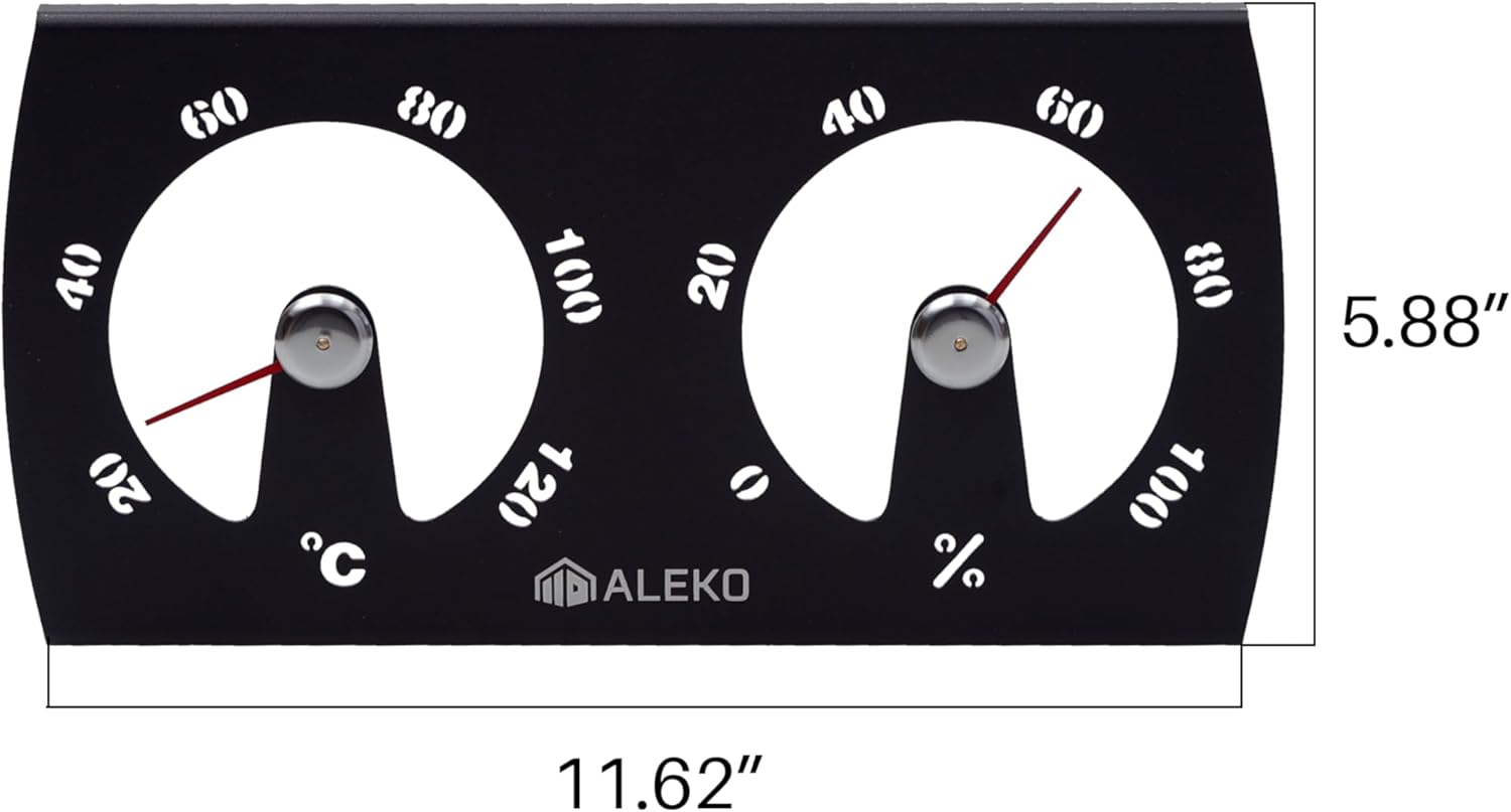 ALEKO Sauna Accessory Kit – Aluminum Bucket & Ladle, 15-Minute Sand Timer, Thermometer Hygrometer Combo, Black Sauna Accessories Set