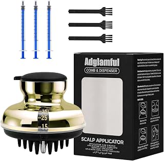 Teardrop Scalp Oil Applicator, Jumbo 50ml Mouse-Shaped Hair Growth Serum Dispenser Comb, Ergonomic Root Massager with Translucent Lid, Refill Syringes & Brushes (Gold, Empty)