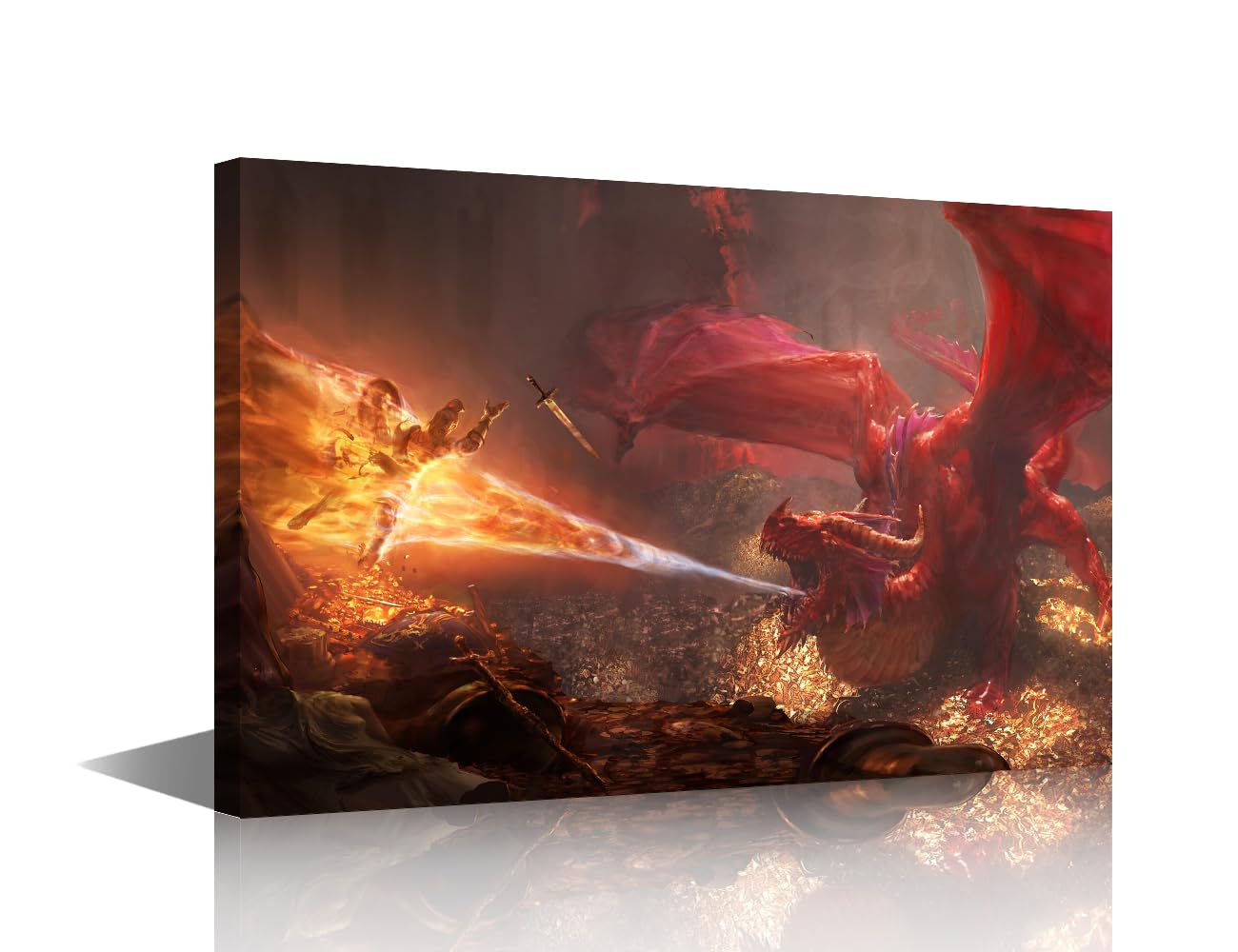 TISHIRON Giant Dragon in Lava Canvas Prints Animals Wall Art Paintings Fire Dragon Posters Stretched Pictures for Living Room Boys Room Modern Decor Framed Wall Art Ready to Hang 18x12 in