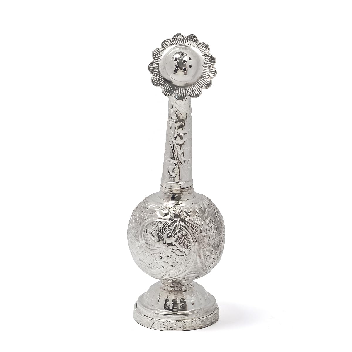 German Silver Rose Water Sprinkler | Gulaab Daani | Ittar Daani | Paneer Sambhu | Handcrafted Traditional Pooja & Wedding Gulab Jal Sprayer (23 CM)-image-45