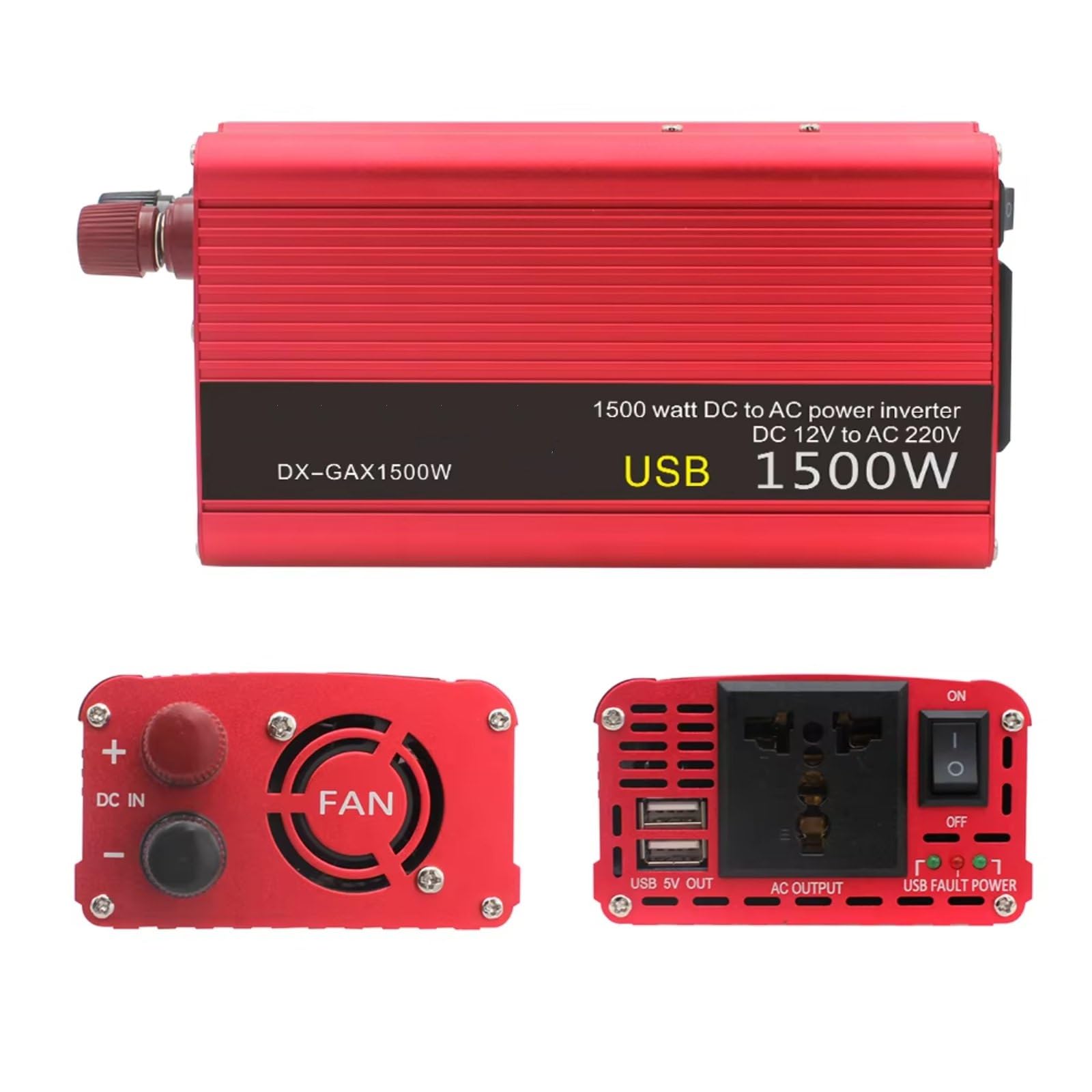 Convertisseur Pur Sinus Convertisseur Puissance Portable pour Voiture 1500 W/2000 W 12 V CC vers 220 V CA Adaptateur Et Chargeur Accessoires Automobiles Voiture Onduleur(2600W EU Black)