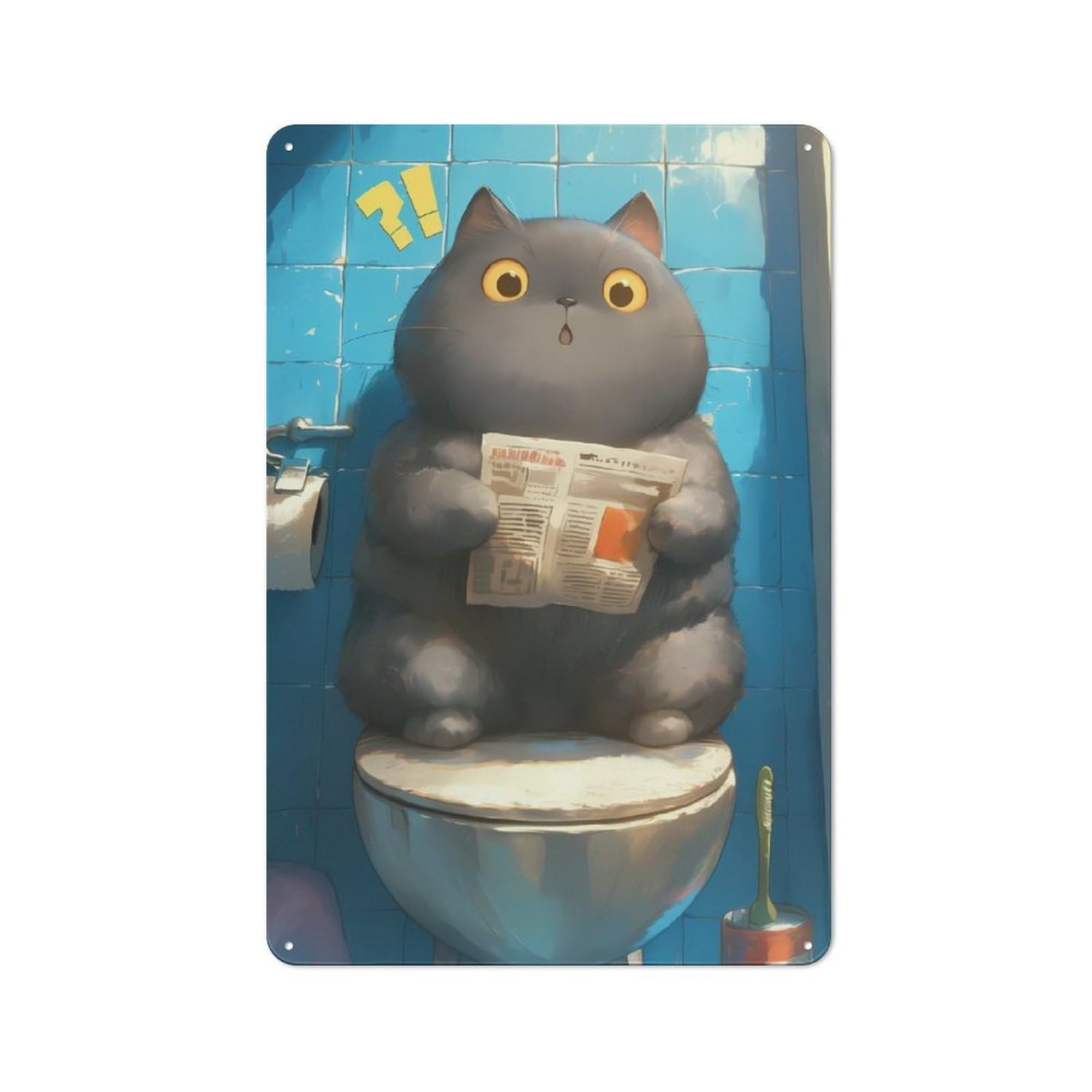 Junmoney Cat Reading On Toilet Retro Metal Plaque 30X20cm For Lounge Or Reading Corner, Suited To Lounge Decor Fans