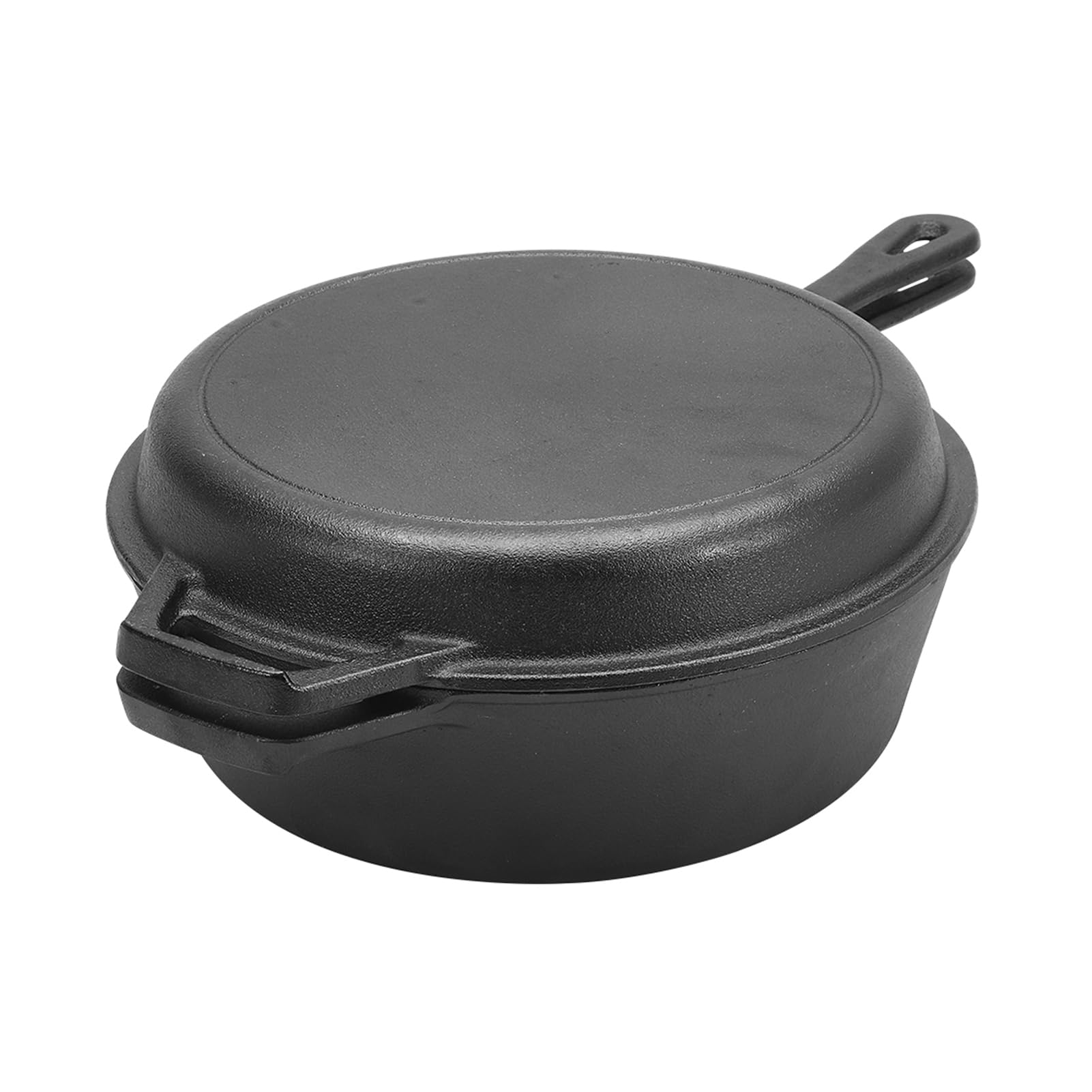 Warmiehomy 2 in 1 Cast Iron Dutch Oven,4L Pre-Seasoned Cast Iron Pot with Skillet Lid,Non-Stick Skillet and Pot Set with Long Handle for Hob and Oven,40cm