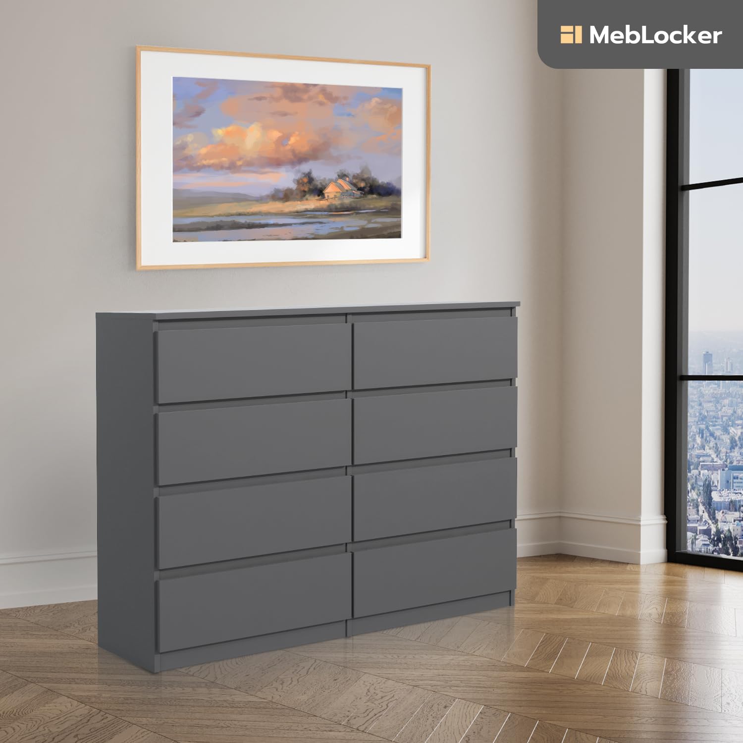Commode à tiroirs - Anthracite - 120 x 101,5 x 39 cm - Buffet pour Salon, Couloir, Chambre à Coucher - Armoire Moderne - Meuble de Chambre à Coucher